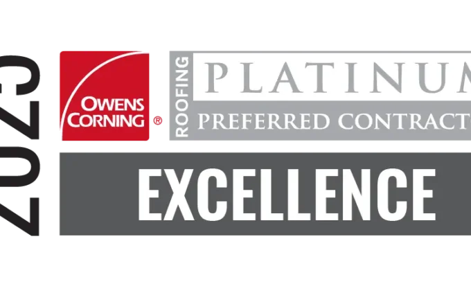 2025 Owens Corning Platinum Preferred Contractor Excellence badge.