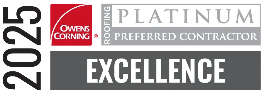 2025 Owens Corning Platinum Preferred Contractor Excellence badge.